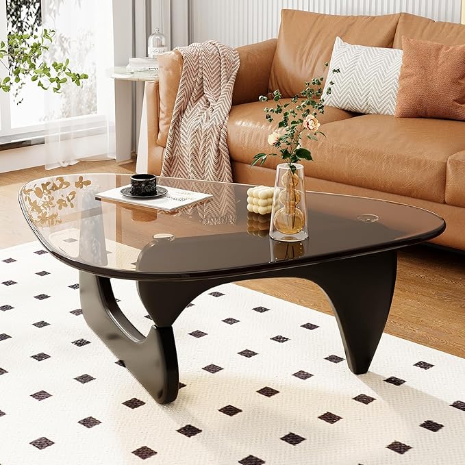 Coffee Table for Living Room Mid Century Modern Center Table with Glass Top and Wood, 32 Inch, Brown/Black - Image 7