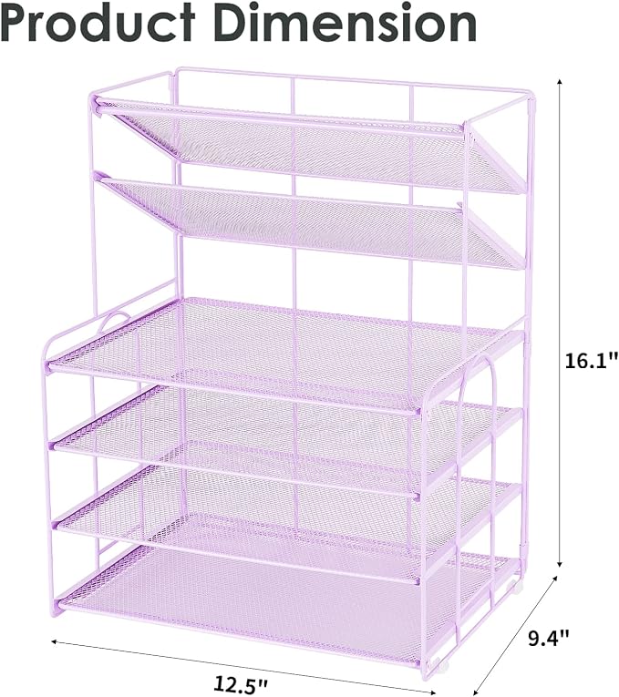 OPNICE 6-Tier Letter Tray Paper Organizer, Desk Organizers and Accessories, Desktop File Organizer, Office Desk Accessories for Office Supplies(Purple) - Image 3