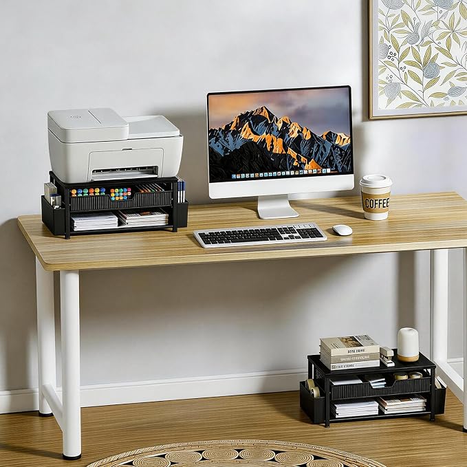 Printer Stand for Desk, Desk Organizer with Storage, Desktop Printer Table for Home Office, Multi-Purpose for Home Printer, Fax Machine, Scanner, Die-Cut Machine (Black) - Image 5