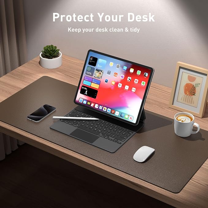 Aothia Leather Desk Pad Protector, Mouse Pad, Office Desk Mat, Non-Slip PU Leather Desk Blotter, Laptop Desk Pad, Waterproof Desk Writing Pad for Office and Home (Coffee, 36" x 17") - Image 3