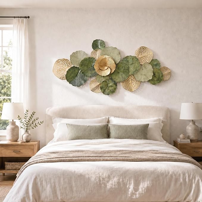 Axioglo 51" Large Wall Decor 3D Lotus Leaf Metal Wall Art for Living Room | 51" x 25" metal wall decor with layered metal texture, mounting hardware, two-way display - Image 5