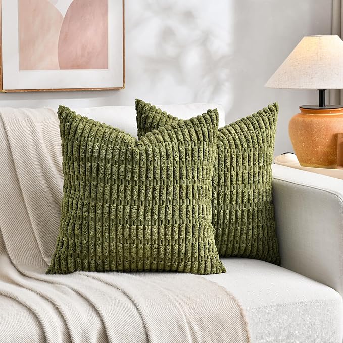 Fancy Homi 4 Packs Decorative Throw Pillow Covers for Living Room Couch Bed, Modern Farmhouse Boho Home Décor Accent Cushion Case, 16" x 16", Moss Green - Image 5