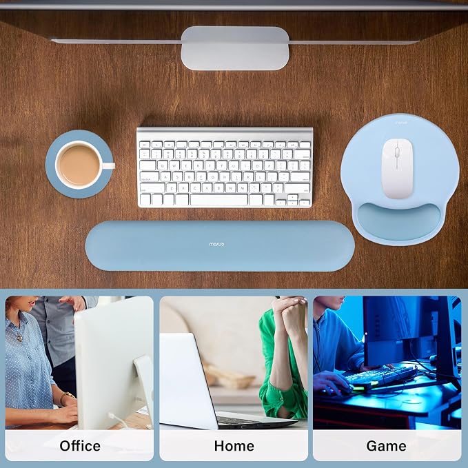 MOSISO Wrist Rest Support for Mouse Pad&Keyboard Set, Air Blue | Circle Curved Ergonomic Mousepad Non-Slip Base Home/Office Pain Relief&Easy Typing Pad with Soft Cloth&Silicone Lining - Image 6