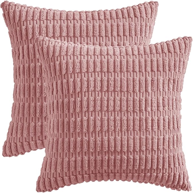 MIULEE Pack of 2 Corduroy Decorative Throw Pillow Covers 16x16 Inch Soft Boho Striped Pillow Covers Modern Farmhouse Home Decor for Sofa Living Room Couch Bed Blush Pink Spring Valentine Decor - Image 6