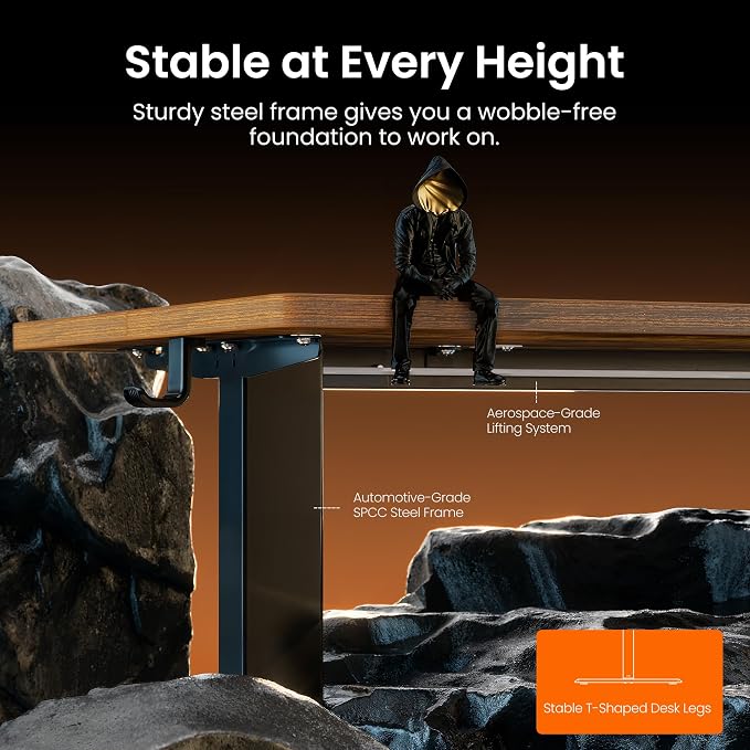 ErGear 63 X 28 Height Adjustable Electric Standing Desk, Vintage Brown | Smooth Height Adjustment, 4 Memory Presets, One-Touch Control, Stable Steel Frame, 176 lbs Capacity, Easy Assembly - Image 5