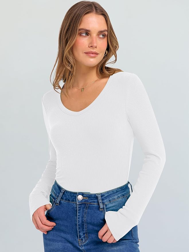 ANRABESS Long Sleeve V Neck Shirts for Women | Soft Comfy Ribbed Knit Fitted Tshirts, Casual Going Out Tops, 2026 Trendy Basic, Fall Winter Underscrub Layering Clothes - Image 3