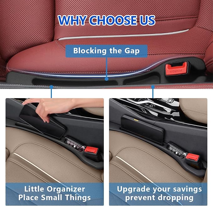 Car Seat Gap Filler Organizer 2Pcs,Car Accessories with Safety Hammer,2 in 1 No Drop Seat Guard with Storage Slot for Phone,Keys,Universal Interior Gap Filler for Cars SUV Truck,Black - Image 4