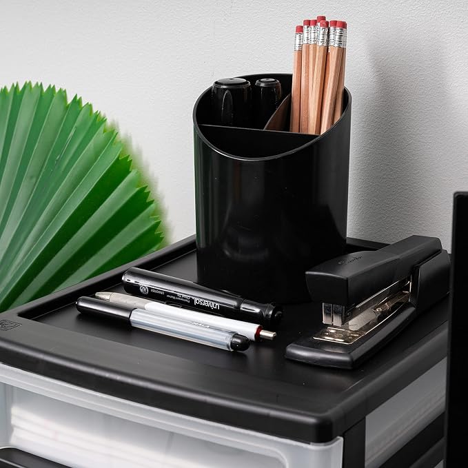 IRIS USA 3-Drawer Medium Plastic Stacking Desktop Organizer, Black | Organize office supplies, stationery, makeup, craft materials and everyday essentials for neat desktop storage - Image 7