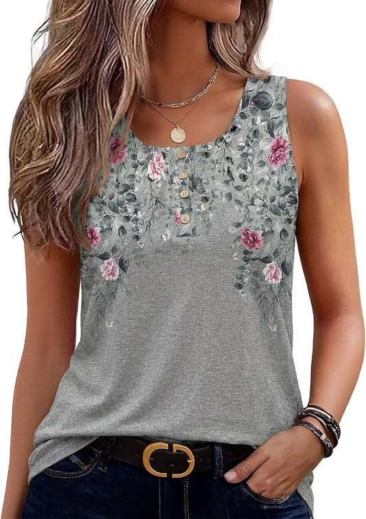 Zeagoo Womens Tank Tops Summer Sleeveless Tops Loose Button Henley Shirts Crew Neck Dress Casual 2026 Clothes by Zeagoo