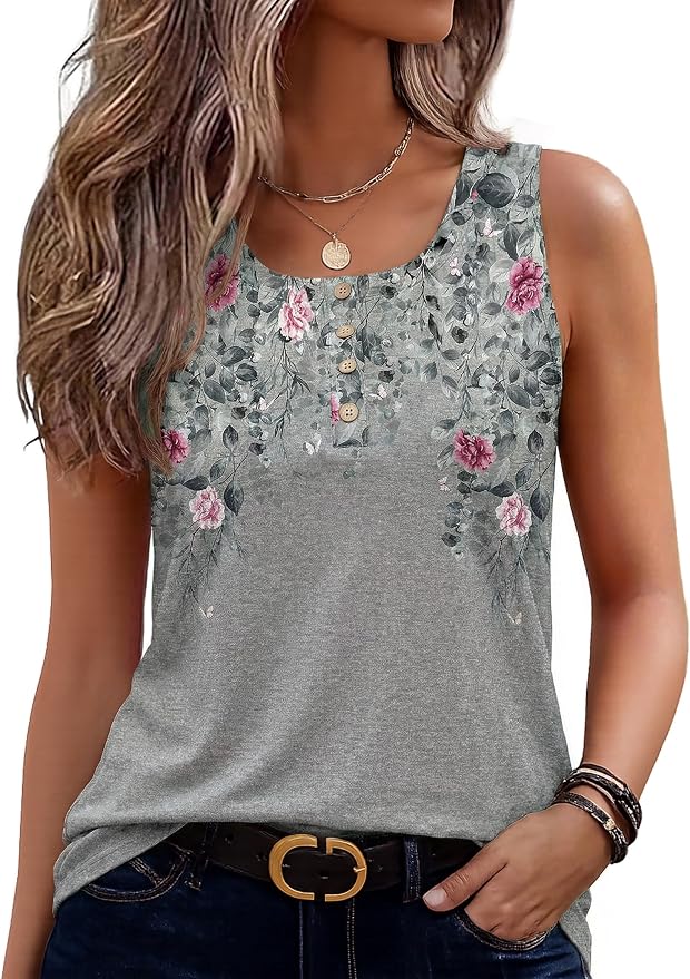 Zeagoo Womens Tank Tops Summer Sleeveless Tops Loose Button Henley Shirts Crew Neck Dress Casual 2026 Clothes by Zeagoo