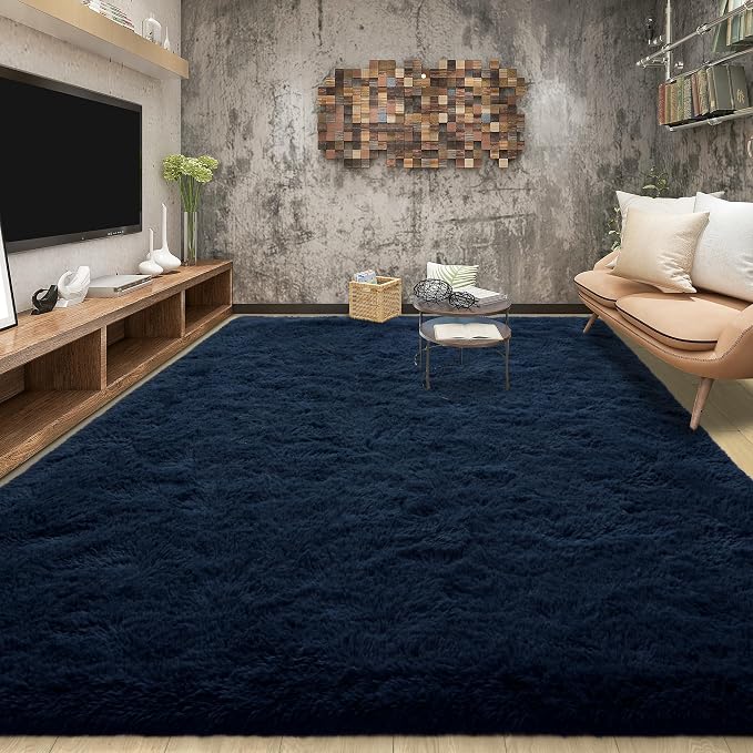 Tepook 5x8 Navy Blue Rugs for Living Room, Soft Fluffy Dark Blue Area Rug for Bedroom, Shaggy Plush Floor Carpet for Kids Girls Boys Room, Non-Slip Throw Carpets for Dorms Nursery Classroom Home Decor - Image 3