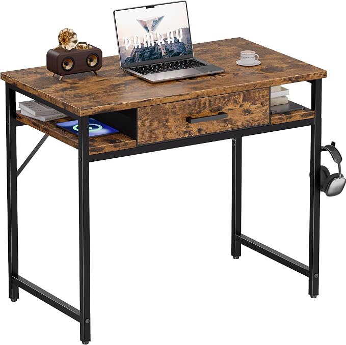Pamray 32 Inch Small Computer Desk with Drawers for Bedroom Small Spaces | Compact, Sturdy, Easy Assembly, Mini, Suitable for Dorm and Apartment, Study and Writing by PAMRAY