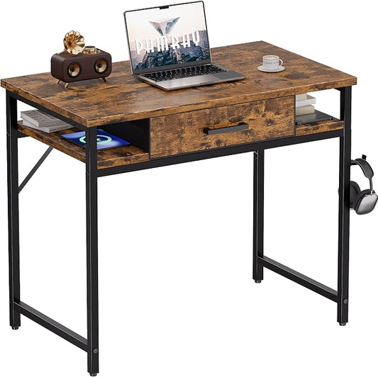 Pamray 32 Inch Small Computer Desk with Drawers for Bedroom Small Spaces | Compact, Sturdy, Easy Assembly, Mini, Suitable for Dorm and Apartment, Study and Writing by PAMRAY
