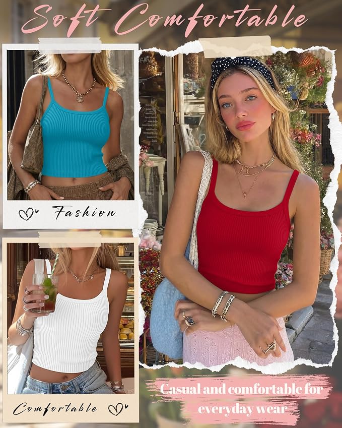 Ficerd 3 Pack Women's Tank Tops 95% Cotton Spaghetti Strap Ribbed Crop Camisole Slim Fitted Basic Summer Sleeveless Layer - Image 5