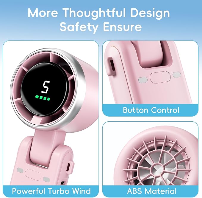 Morelax Personal Handheld Fan,High-Speed Turbo Fans,5-Speed with LED Display,Powerful Motor,4000mAh,USB Rechargeable Portable Cooling Fan for Outdoor Activities,Travel,Working,Pink - Image 8