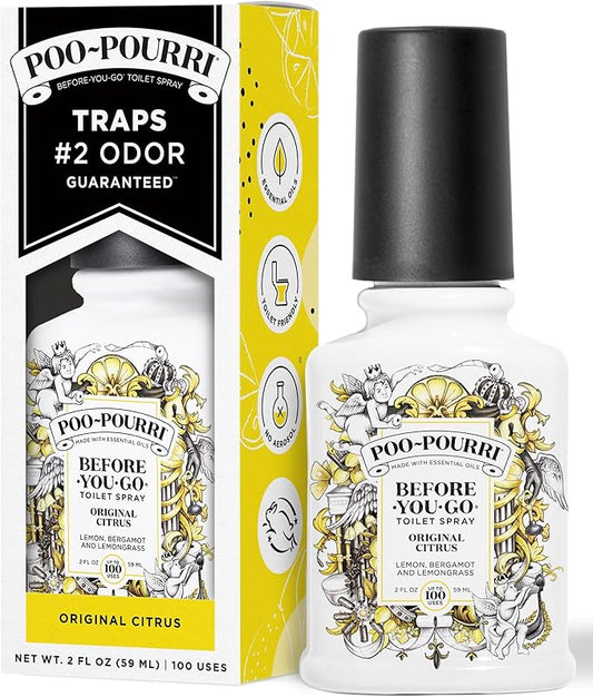 Poo-Pourri Before-You-Go Toilet Spray, Original Citrus, 2 Fl Oz, Up to 100 Uses, Bathroom Odor Deodorizer with Essential Oils for Home or Work, Travel Essentials, TSA Approved Size, Lemon Bergamot by Unknown