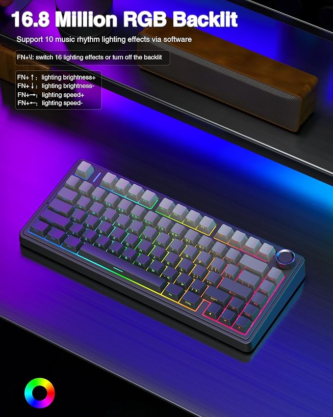 AULA F75 Pro Wireless Mechanical Keyboard,75% Hot Swappable Custom Keyboard with Knob,RGB Backlit,Pre-lubed Reaper Switches,Side Printed PBT Keycaps,2.4GHz/USB-C/BT5.0 Mechanical Gaming Keyboards - Image 6