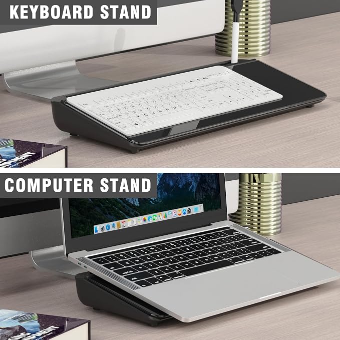 SELEAD Desktop Glass Whiteboard with Organizer, Markers, Eraser - Dry Erase Board Computer Pad Keyboard Stand with Drawer and Holder for Home, School, Office - Black - Image 6
