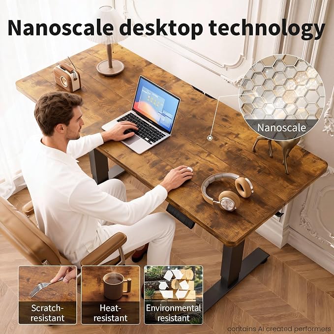 Veken Standing Desk, Brown,55×23.6 Inch | Height Adjustable Sit Stand Up Computer Tables for Home Office, Study , Writing, Suit students, employees and group work - Image 8