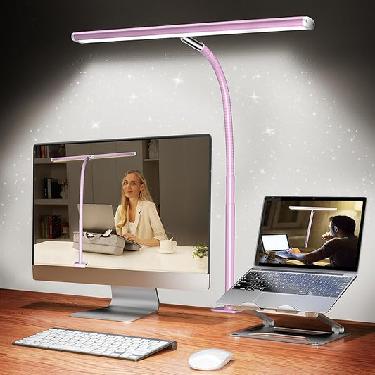 Airlonv LED Desk Lamp for Office Home, Eye-Caring Desk Light with Stepless Dimming Adjustable Flexible Gooseneck, 10W USB Adapter Desk Lamp with Clamp for Reading, Study, Workbench (Pink) by Airlonv