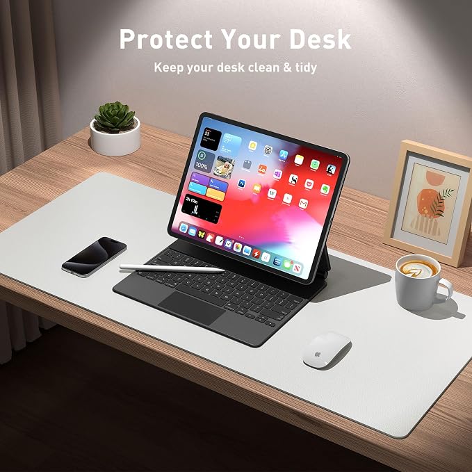 Aothia Leather Desk Pad Protector, Large Mouse Pad, Office Mat, Non-Slip PU Leather Blotter, Laptop Desk Pad, Waterproof Writing Pad for Office and Home (Barely Grey, 23.6" x 13.7") - Image 5