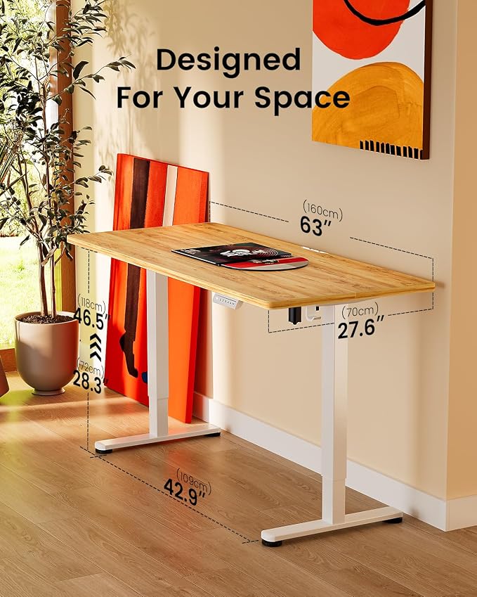 ErGear Height Adjustable Electric Standing Desk, 63 x 28 Inches Sit Stand up Desk, Memory Computer Home Office Desk, Light Vintage Brown - Image 3