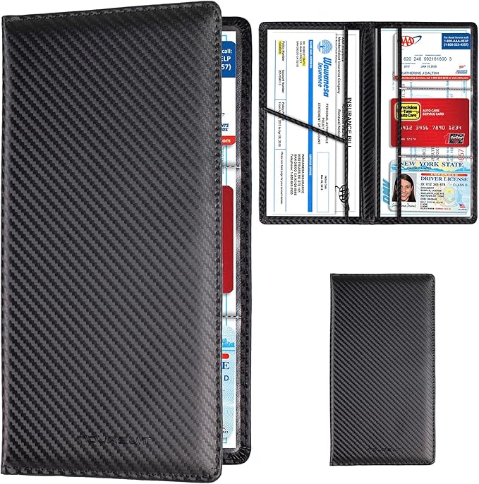 TOURSUIT Car Registration & Insurance Card Holder, Carbon Fiber Black | Vehicle License Document Organizer, Glove Box Compartment, Interior Car Accessories, For Women Men by TOURSUIT