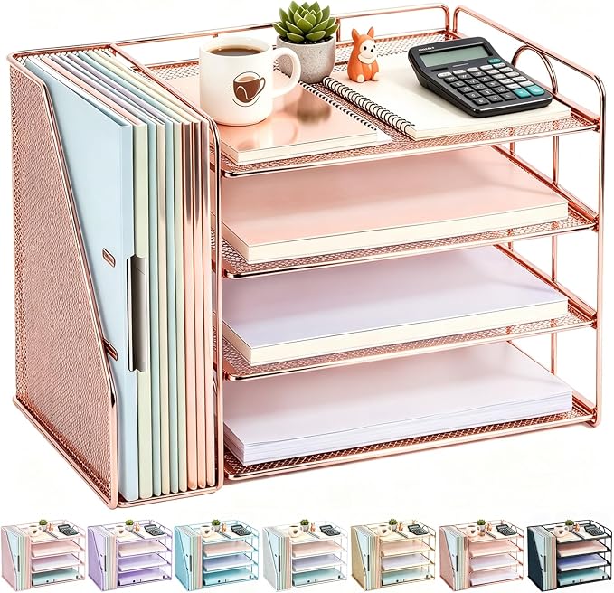 gianotter 4-Tier Paper Organizer With Magazine Holder | Desk Organizers and Accessories, File Organizer for Office Supplies Storag (Rose Gold, 4-Tier) by gianotter