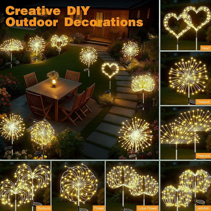 btfarm 1 Pack Solar Garden Lights Outdoor, 8 Modes Firework Lights Solar Powered, Waterproof Twinkle Fairy Light Outside for Yard Patio Pathway Pool Christmas Party Decorative, Warm White - Image 4