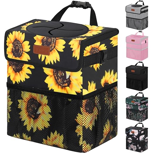 Vankor Car Trash Can for Car Cute,Bag Bin Hanging Waterproof Automotive Garbage Cans Leak Proof Vehicle Trash Can Sunflower by Vankor