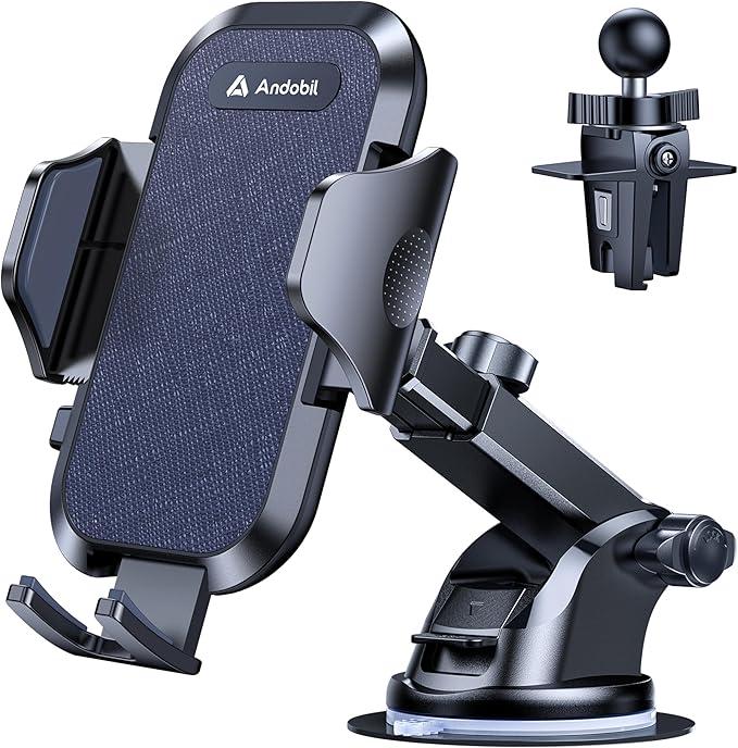 andobil Car Phone Holder, 2026 Military-Grade 89lbs Strongest Suction Phone Holders for Your Car Dashboard/Windshield/Vent Easy Clamp Cellphone Holder Truck Stand for iPhone 17 16 15 Pro Max, Blue by Andobil