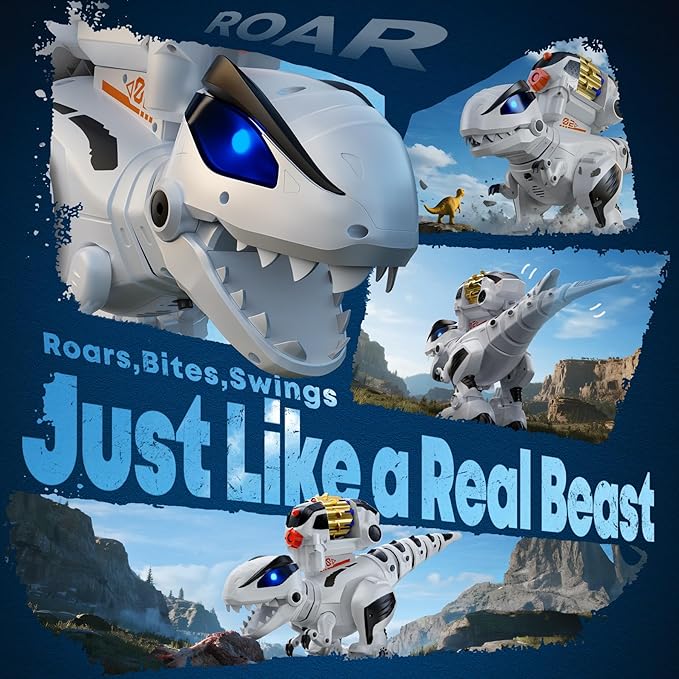 Ruko 8809 Robot Dinosaur Toys for Kids, Birthday Gift for Boys Age 3-8 | Interactive with Sound Effects, Remote Control T-Rex, STEM Programmable, Rechargeable, LED Eyes, Soft Dart, White - Image 5