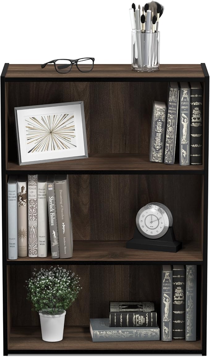 Furinno PASIR Book Shelf, 3-Tier Bookshelf, Storage Shelves Bookcase, 9.7 x 23.7 x 31.5, for Living Room, Bedroom, Home Office, Columbia Walnut - Image 5