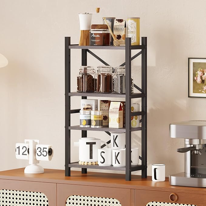 Desktop Bookshelf, 4-Tier Stackable Narrow Bookcase, Adjustable Industrial Desk Organizer & Hutch - Rustic Brown Wood Desktop Book Organizer for Living Room, Bedroom & Home Office - Image 8