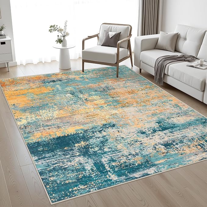 4x6 Area Rug Living Room Rug: Washable Modern Abstract Soft Thin Rug Indoor Floor No Slip Carpet for Bedroom Dining Room Farmhouse Nursery Home Office - Rosy Haze by FXRHLP