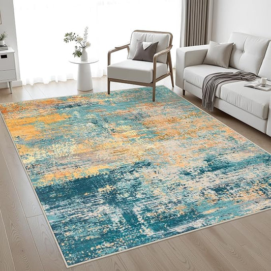 4x6 Area Rug Living Room Rug: Washable Modern Abstract Soft Thin Rug Indoor Floor No Slip Carpet for Bedroom Dining Room Farmhouse Nursery Home Office - Rosy Haze by FXRHLP