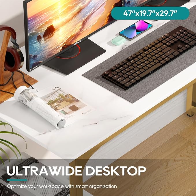 BestOffice Computer Desk,Home Office Desk, Modern Simple Style for Home Office Study Writing (Gold, 47 Inch) - Image 5