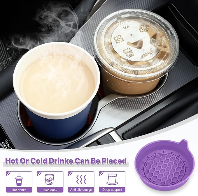 SINGARO Car Cup Holder Coaster, Silicone Cup Holder Insert, Universal Non-Slip Cup Holders, Car Accessories Interior for Women and Man 4 Pack Light Purple - Image 3