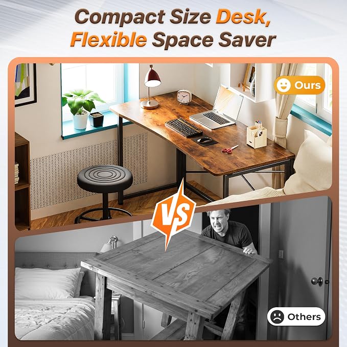 Huuger Folding Desk for Small Spaces, 31.5 Inch Foldable Computer Table, Easy Assembly, for Home Office, Study, Bedroom, Dorm, Space Saving, Small Writing Work Office Computer Desk, Rustic Brown - Image 3