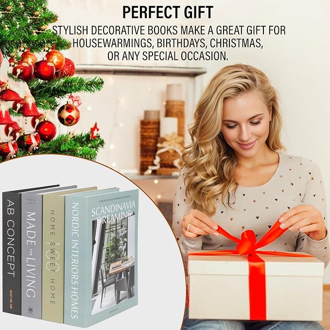 PROBENEX 4 Pcs Decorative Books | Faux Olive Coffee Table & Shelf Decor | Earthy Botanical Look for Living Room, Office and Entryway - Not Real, Tool-Free 2-Min Setup - Image 7