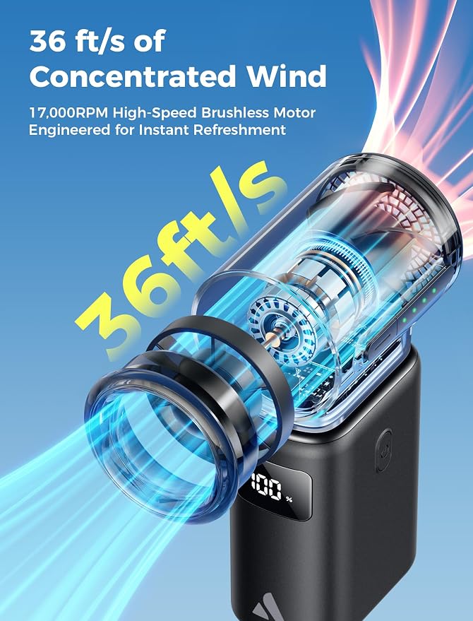 Aecooly Mini Portable Fan with Power Bank, Powerful Handheld Fan, 36ft/s High Speed, [8.5H Max Cooling], 4 Speeds Detachable Modular, Personal Pocket for Summer, Travel, Gifts for Women-Black - Image 3