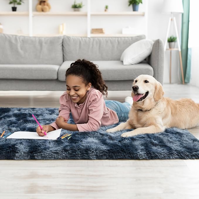 Tepook Soft Runner Rugs for Bedroom Living Room, Fluffy Plush Rug 2x6 for Kids Girls Room, Shag Furry Area Rug Non Slip Carpet for Nursery Children Dorm Home Decor, Tie-dye Dark Blue - Image 9