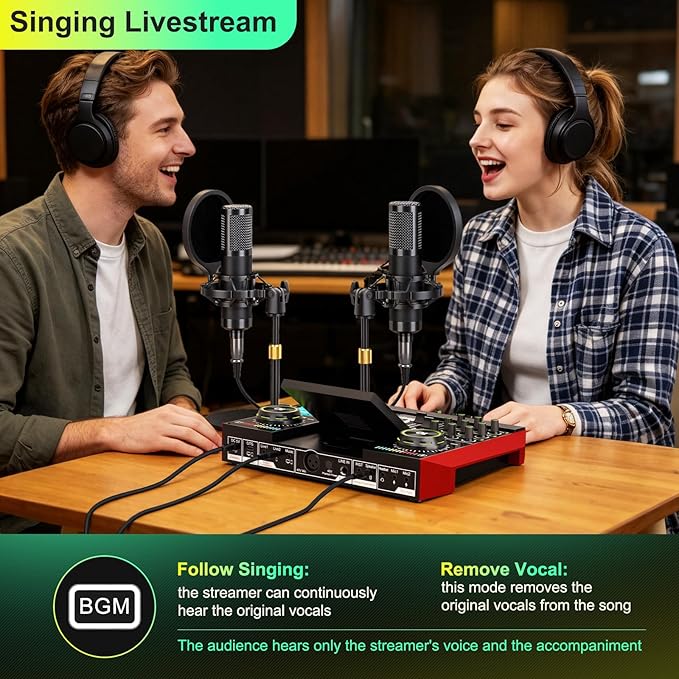 tenlamp G10 Podcast Equipment Bundle for 2 with Live Sound Board Audio Mixer - Two Condenser Mics, Voice Changer, Noise Reduction, for PC/Phone Streaming, Gaming, Singing, Podcast, Recording - Image 6