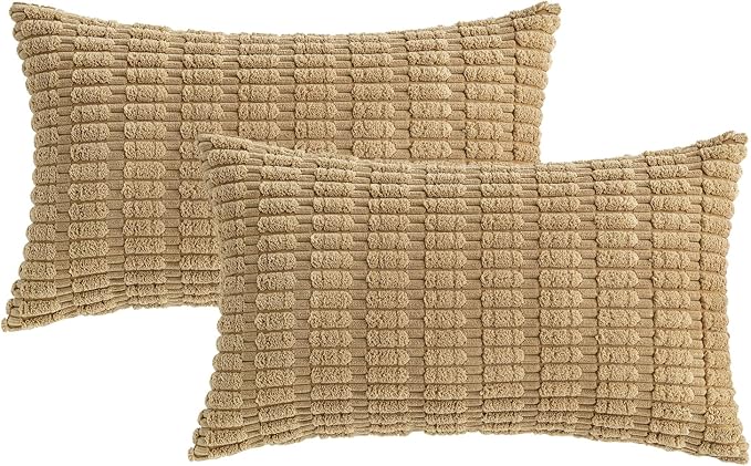 MIULEE Pack of 2 Corduroy Decorative Lumbar Throw Pillow Covers 20x12 Inch Soft Boho Striped Pillow Covers Modern Farmhouse Home Decor for Sofa Living Room Couch Bed Khaki - Image 6