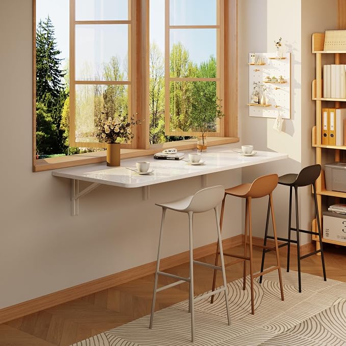 IAE 48x22in Floating Fold Desk,Wall-Mounted Folding Computer Table,White | Study Table with Shelf Brackets,Foldable Down Shelf with Engineered Wood,Fold Computer Desk for Small Apartment,Holds 509 lb - Image 4