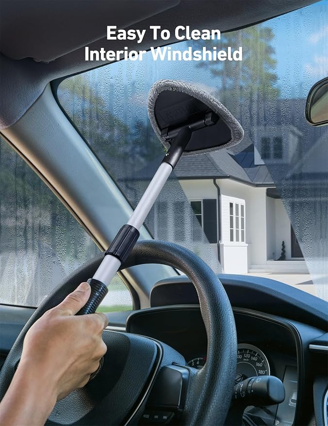 AstroAI 21" Extra-Long Windshield Cleaner Tool, Car Interior Detailing Cleaning Kit with Extendable Handle and 4 Upgraded Reusable Microfiber Pads, Auto Glass Wiper Brush Kit for Cars, Gray - Image 6