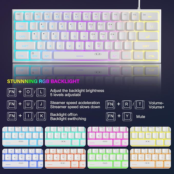 MageGee Mini 60% Gaming Keyboard, Upgrade RGB Backlit 61 Key Ultra-Compact Keyboard, TS91 Ergonomic Waterproof Mechanical Feeling Office Computer Keyboard for PC, MAC, PS4, Xbox ONE Gamer(White) - Image 3