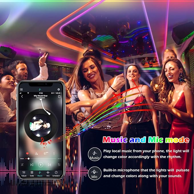 AILBTON Led Strip Lights,82ft Led Light Strips Music Sync Color Changing RGB Led Strip Built-in Mic,Bluetooth led Lights App Control with Remote,5050 RGB Rope Light Strip - Image 4