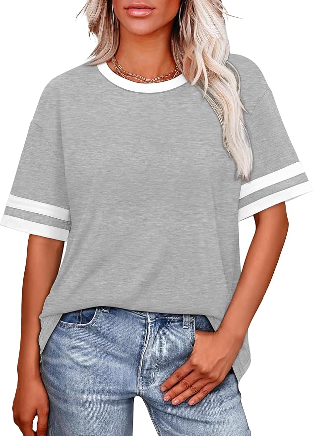 WIHOLL Womens T Shirts Loose Fit Short Sleeve Tees Crew Neck Color Block Summer Tops 2026 Fashion - Image 2