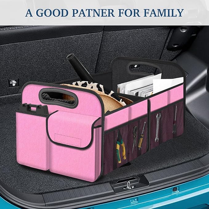 Femuar Car Trunk Organizer, Car Storage Organizer with Large Capacity Waterproof Collapsible Trunk Organizer for Car Suv/Jeep/Sedan (Pink, Standard) - Image 7